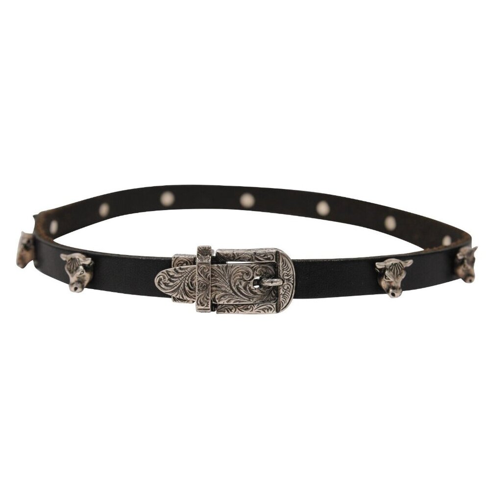 Gucci Anger Forest Bull Head Wrap Bracelet Size 18 925 Silver Black Leather